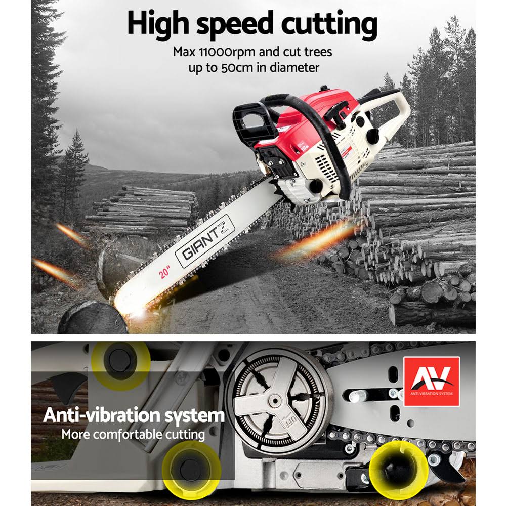 Giantz 58cc Commercial Petrol Chainsaw - Red u0026 White