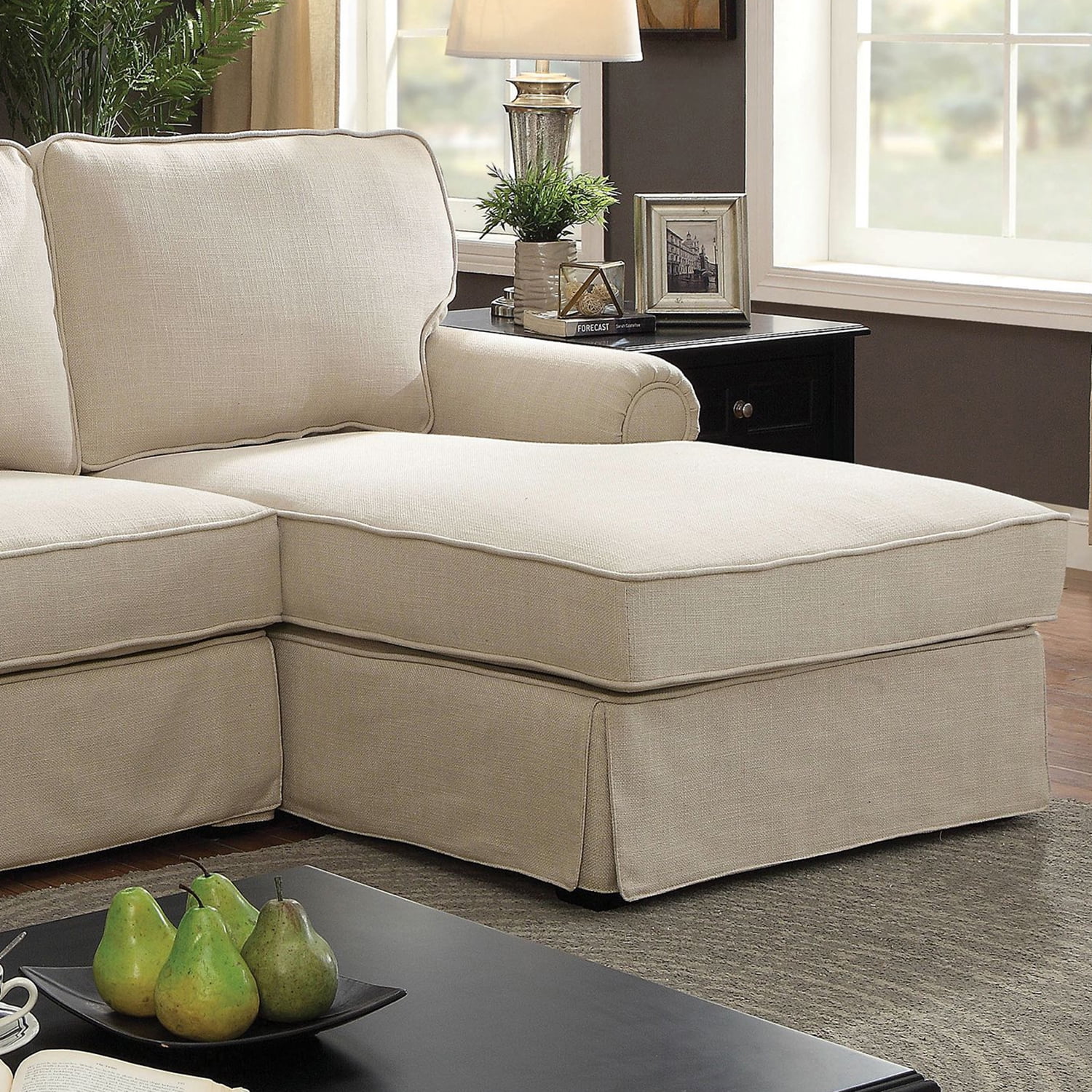 Furniture of America Cory Transitional Sectional Sofa in Beige Fabric