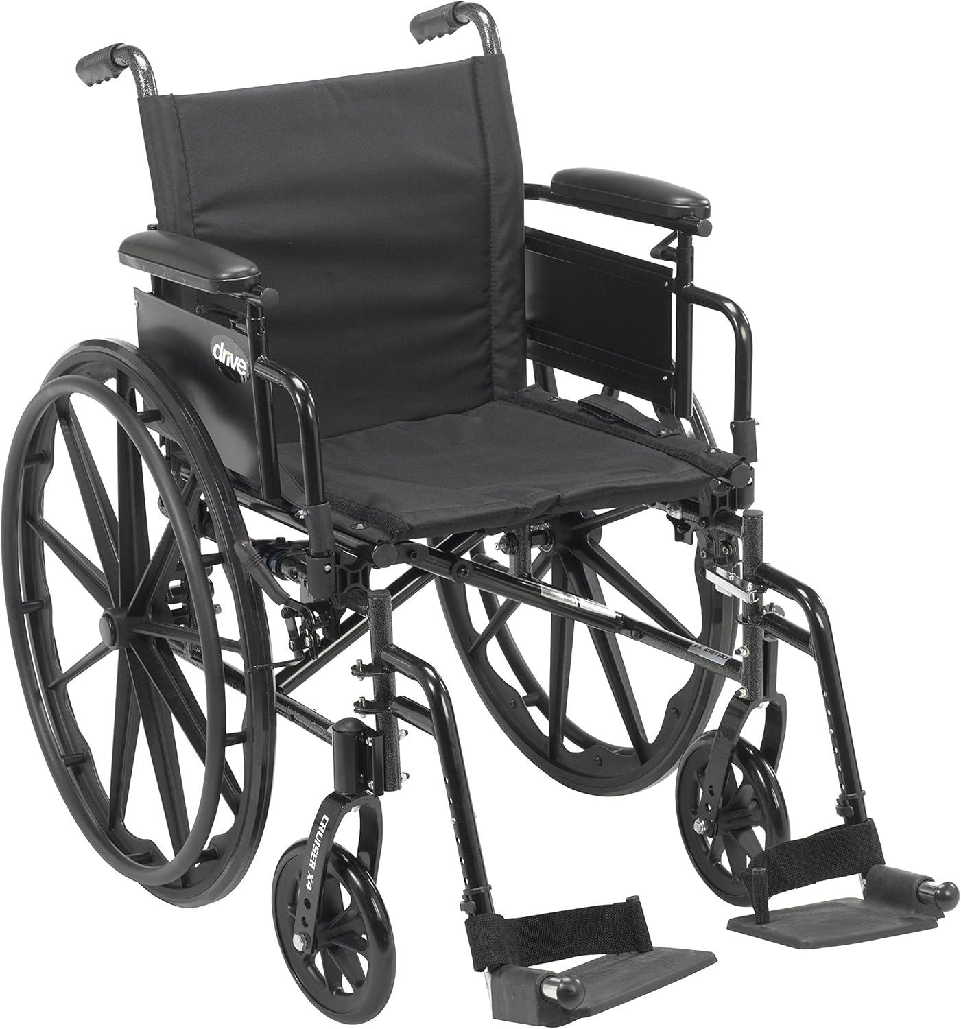 Drive Medical Cruiser X4 Lightweight Dual Axle Wheelchair with Adjustable Detachable Arms, Desk Arms, Swing Away Footrests, 18" Seat, Silver Vein