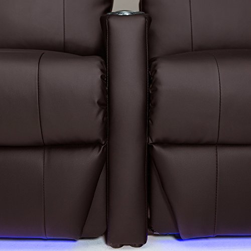 Seatcraft Sienna Home Theater Seating, Living Room, Bonded Leather, Power Recline, Space-Saver Armrests - Tray Tables - Ambient Base Lighting and Lighted Cupholders (Row of 3, Black)