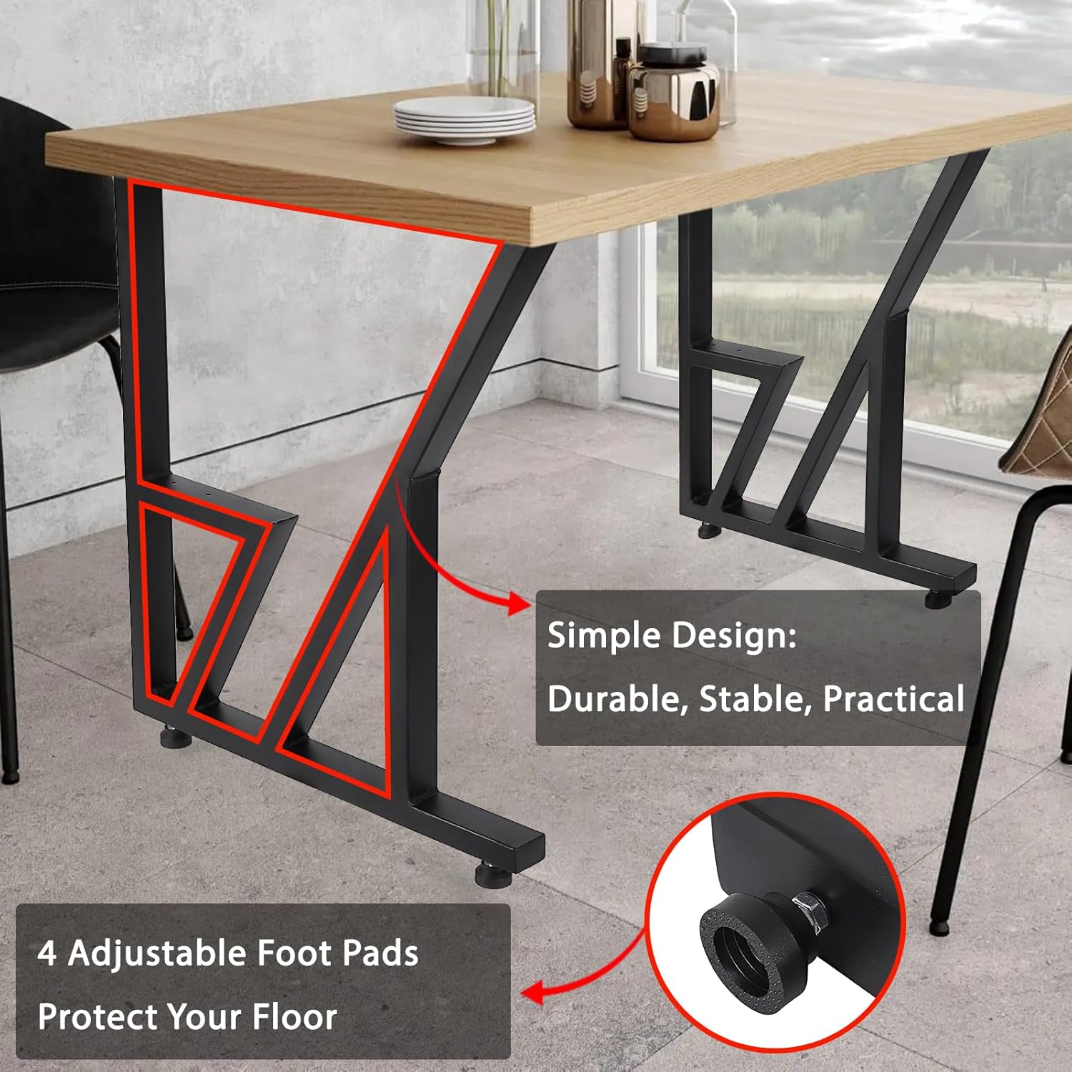 Metal Table Legs 28"x124" - Heavy Duty, Black Industrial Rustic Design, for Dining, Coffee, Writing, and Garden Tables (2PCS)