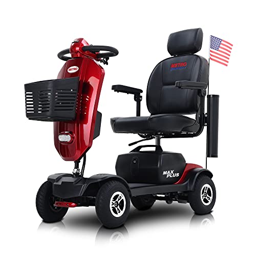 4 Wheel Mobility Scooter Electric Powered Wheelchair Device Compact Heavy Duty Mobile for Travel Adults Seniors,300 Lbs. Capacity with Charger and 2 Detachable Battery, Basket Included, Gray