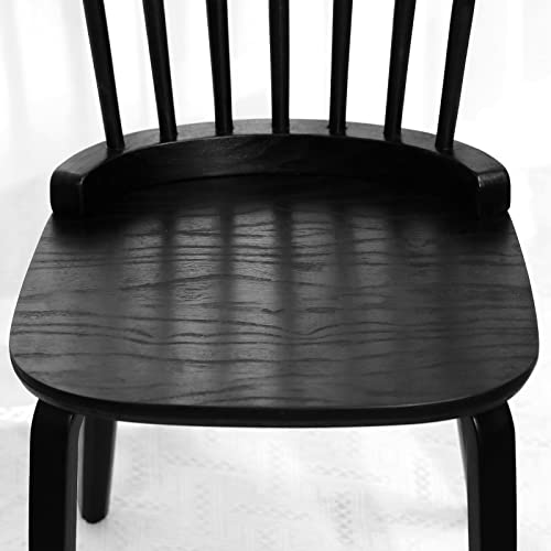 Farmhouse Dining Chairs Set of 4, Solid Wood Windsor Side Chair with Bentwood Legs Armless Black Spindle Back Kitchen Chairs for Dining Room Living Room, Black