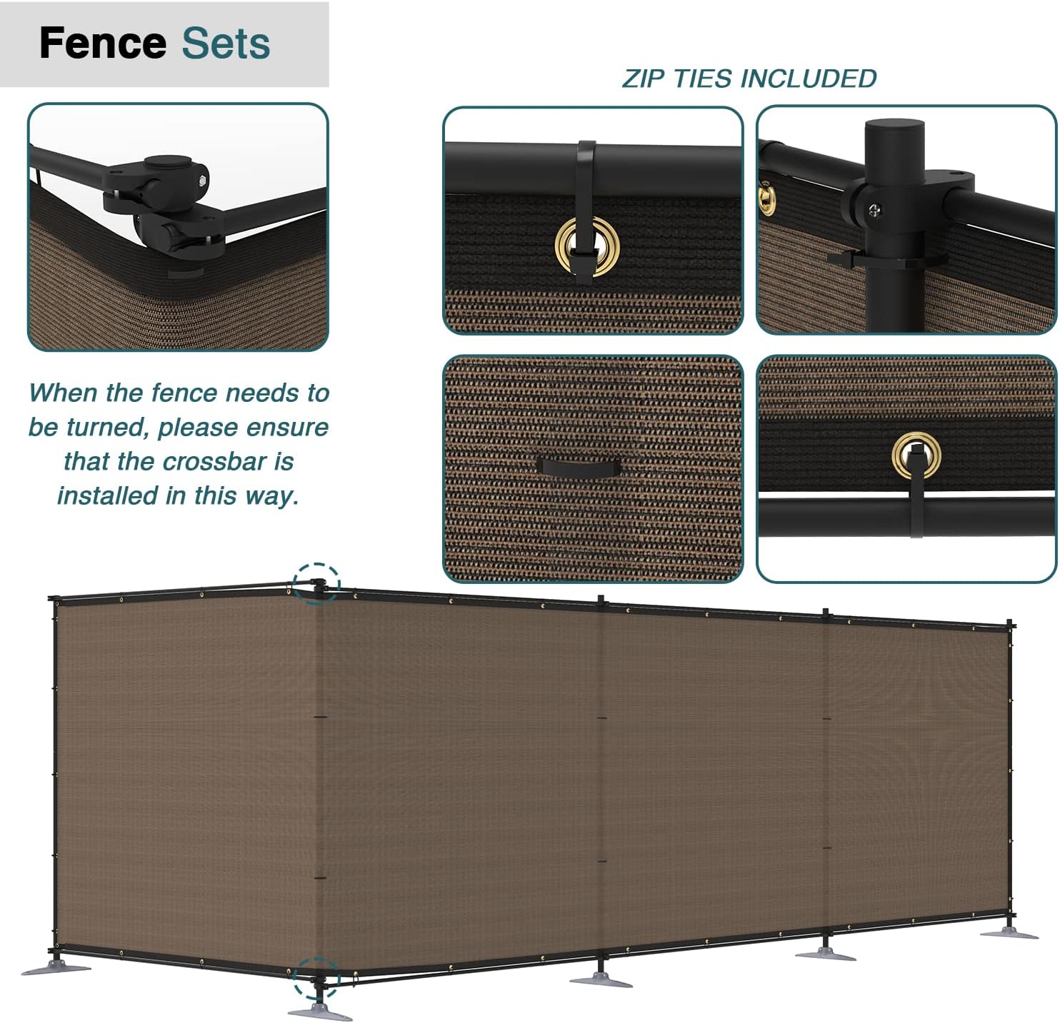 6'Hx24'L Privacy Fence Set with Poles and Rails Ground Spikes Fence Kit for Yard Patio Garden Pool (Brown)