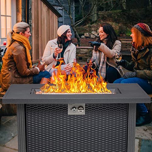 44 Inch Propane Fire Pit Table, 50000BTU Rectangle Fire Table with Cover & Rain Cover, Sturdy Steel and Iron Fence Surface, CSA Safety Certified, Companion for Your Garden