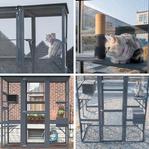 Catio Outdoor Cat Enclosure Large Walk in Cat Cage, Outdoor/Indoor Cat Catio for Multiple Cats with Waterproof Roof, 5 Platforms, 2 Resting Box, Cat Scratching Post, 71.2"L x 34.6"W x 66.5"H