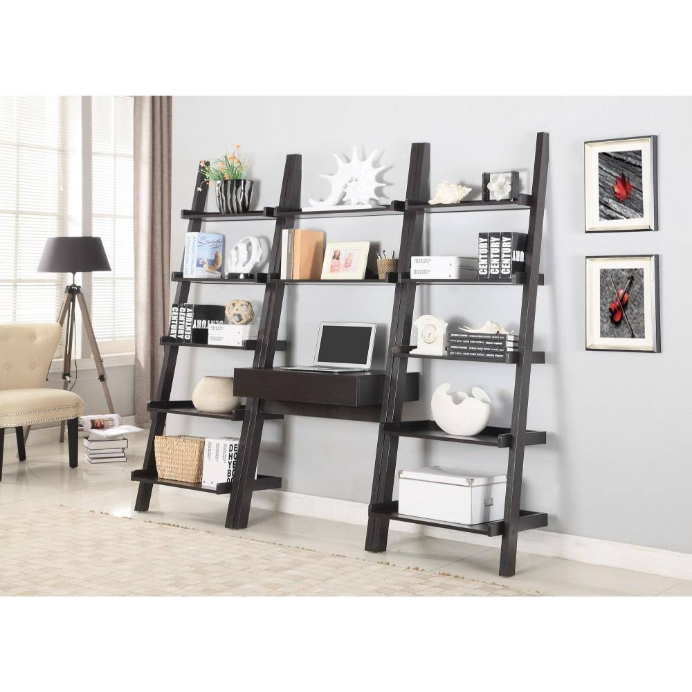 Benzara - Ladder Desk with One Drawer, Cappuccino