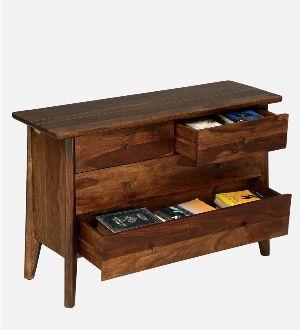 Classic Mango Wood Chest of 4 Drawer Provincial Teak Finish Cabinet Storage Units,Indian Solid Wood,Living Room Bedroom Furniture,Hand Carved Chest of Drawers Modern Chest of Drawers