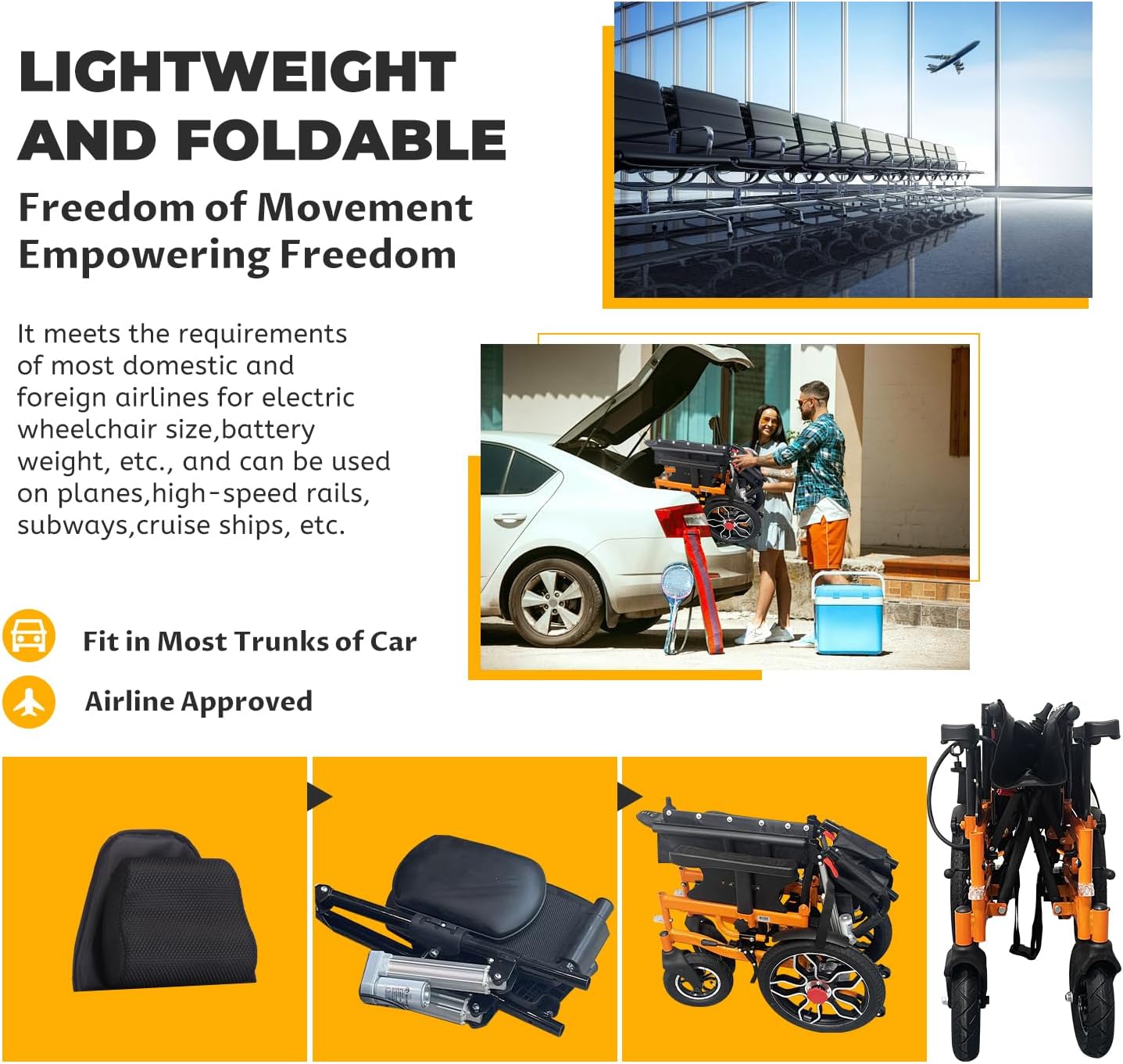 Reclining Electric Wheelchair for Adults Lightweight Foldable,20" Seat Width All Terrain Motorized Wheelchair for Seniors Portable,20 Miles Long Travel Range Power Wheelchair-Airline Approved