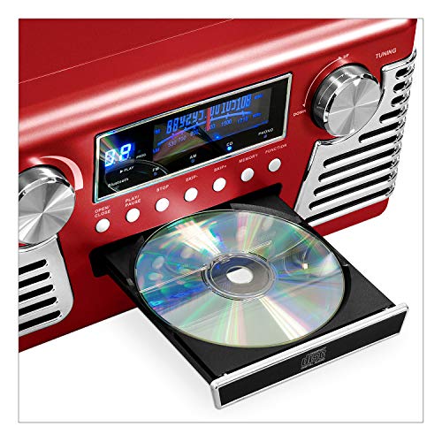 Victrola Haley Retro Bluetooth Record Player & Multimedia Center with Built-in Speakers - 3-Speed Turntable, CD Player, AM/FM Radio, 3.5mm Aux-In, Wireless Music Streaming, Black