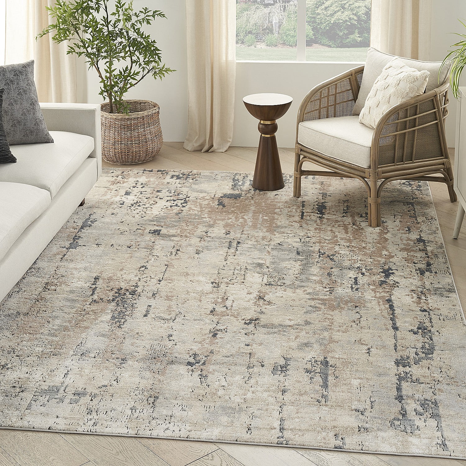 Nourison Concerto Abstract Beige/Grey 7'10" x 9'10" Area Rug, (8x10)