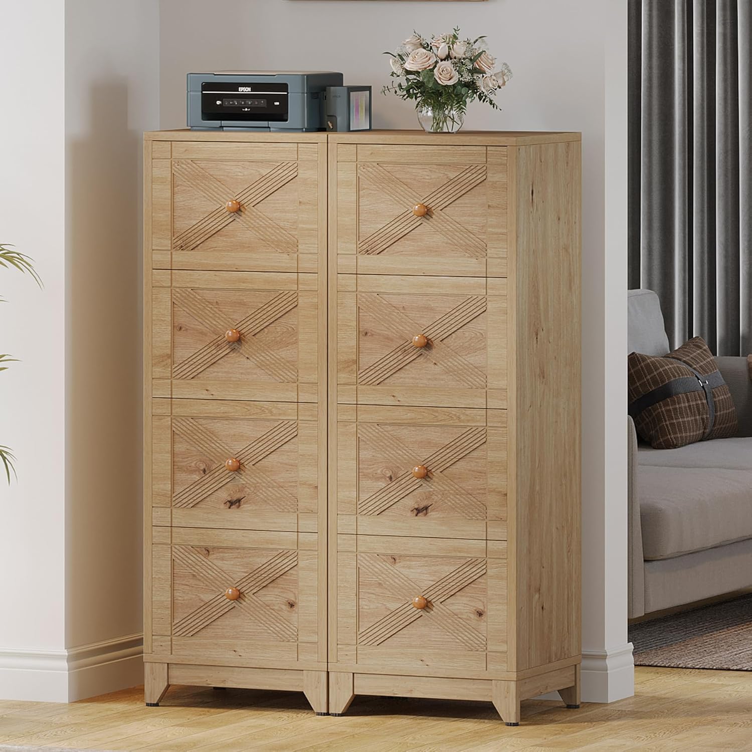 Tribesigns 4-Drawer File Cabinet, Vertical File Cabinets Office Filing Cabinet for Letter Size, Wood Storage Cabinet Printer Stand for Home Office, Living Room, Natural