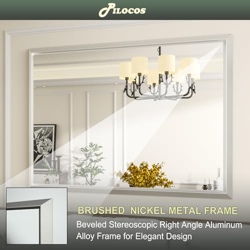 Black Bathroom Mirror for Wall, 60" x 36" Large Framed Rectangle Mirror with Beveled Stereoscopic Aluminum Alloy Frame, Wall Mirror for Hotel Double Vanity, Barber Shop (Horizontal/Vertical)