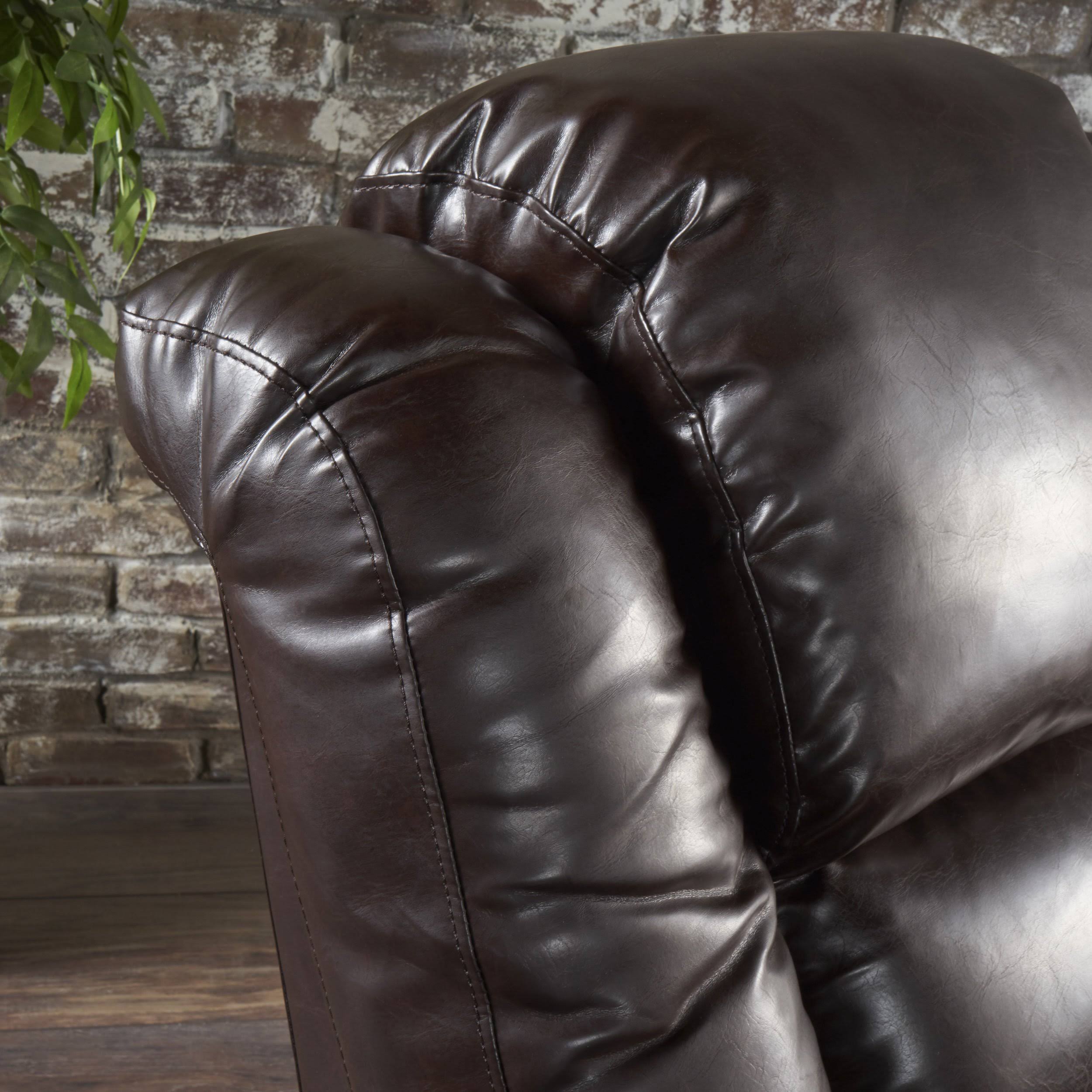 Everette Tufted Brown Leather Power Recliner with Arm Storage and USB