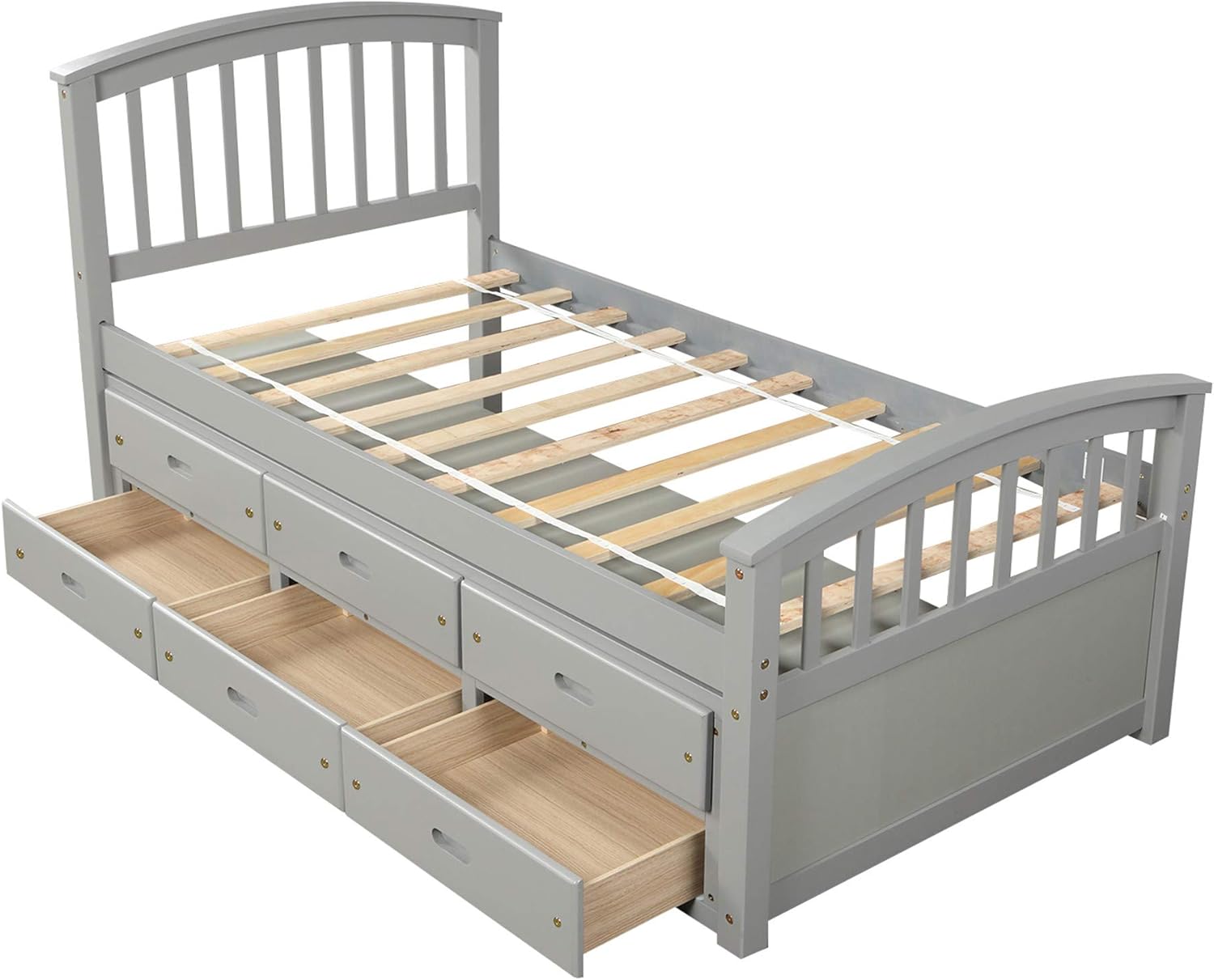 Harper & Bright Designs Twin Size Platform Storage Bed Solid Wood Captains Bed with 6 Drawers, No Box Spring Needed