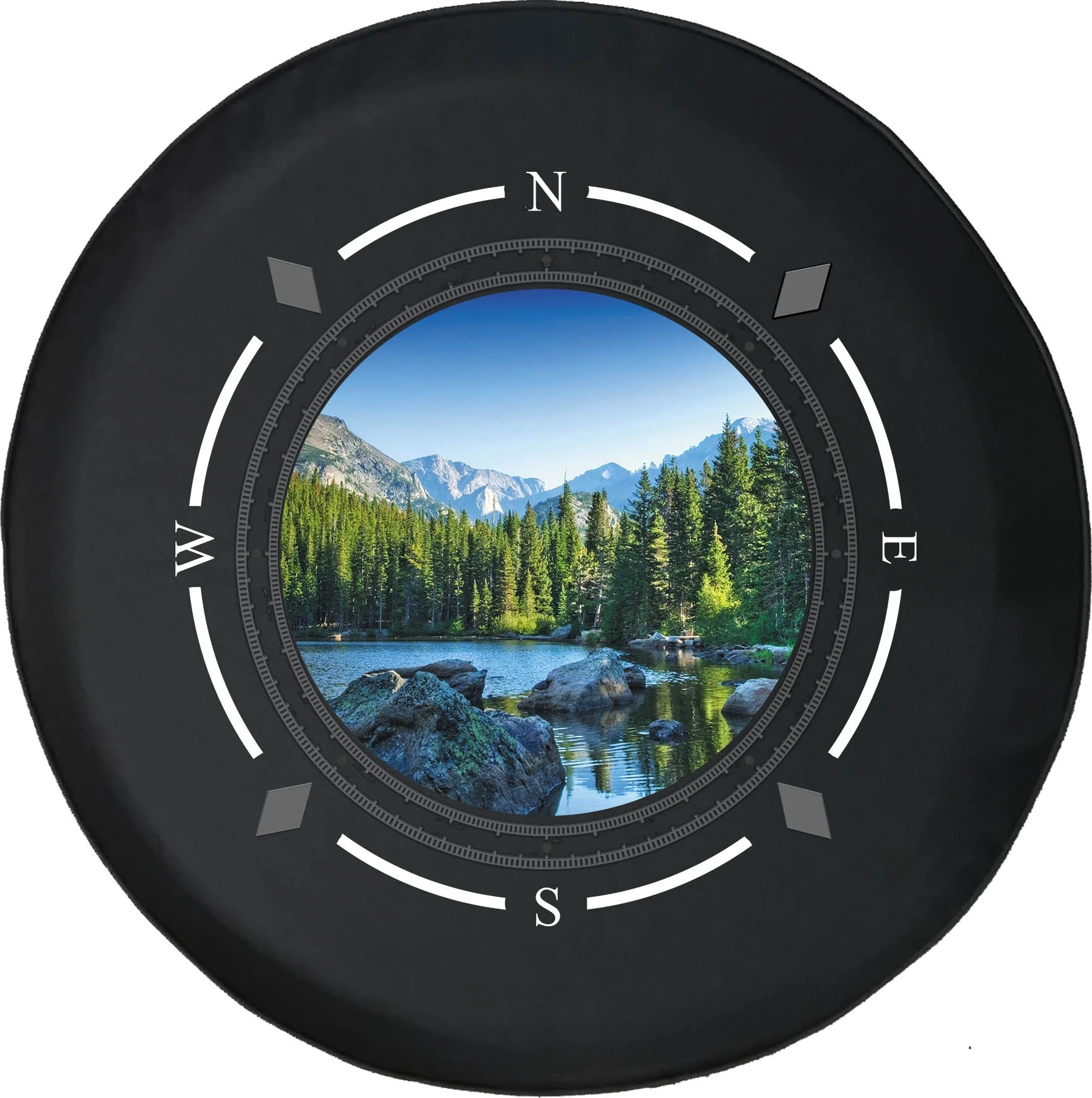 Spare Tire Cover Compass Rocky Mountain Pines Tree line Lake Wheel Covers Fit for SUV accessories Trailer RV Accessories and Many Vehicles