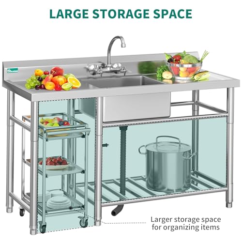 YITAHOME Freestanding Stainless-Steel Single Bowl NSF Commercial Sink Kitchen Sink Station for Restaurant Garage Indoor Outdoor 29in