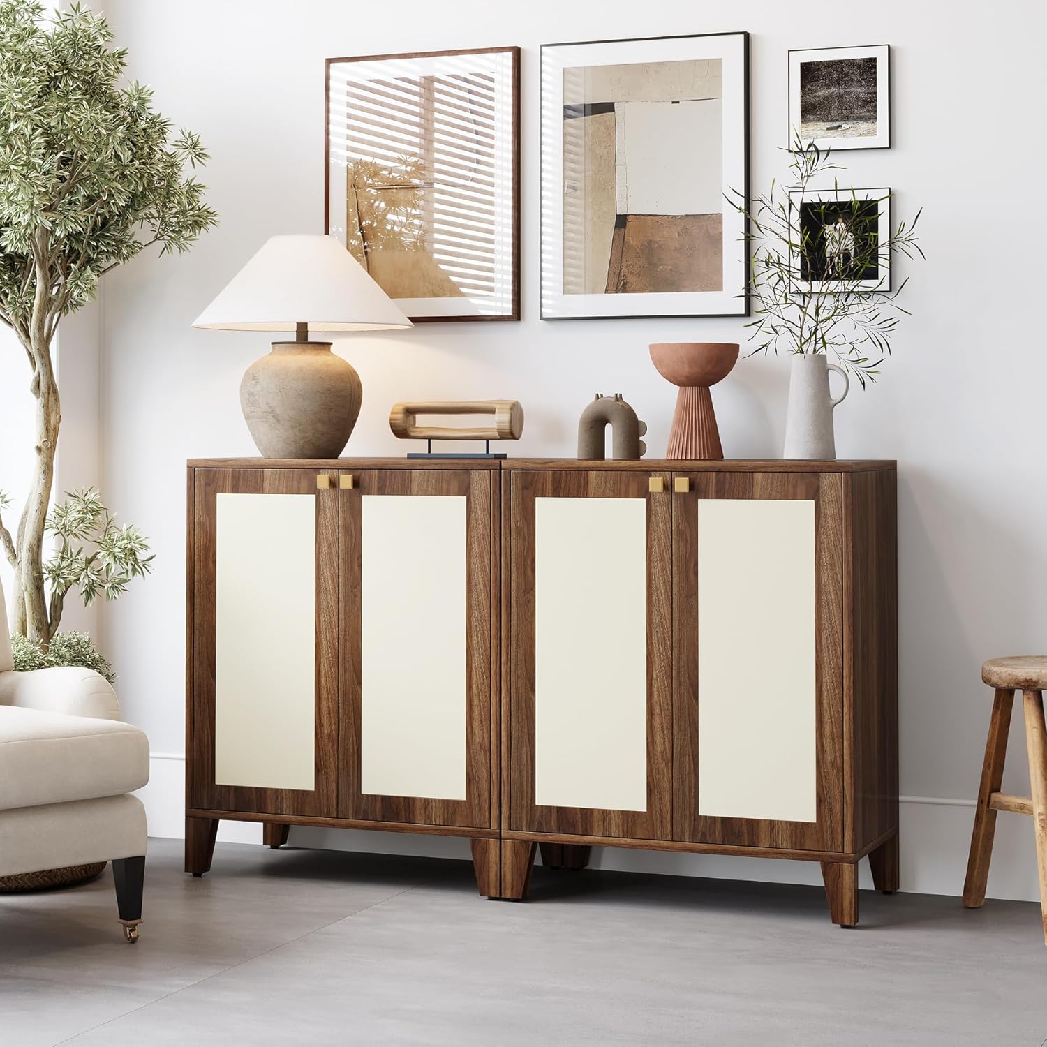 Tribesigns Buffet Cabinet with Storage, 59" Wood Sideboard Cabinet with 4 Doors and Adjustable Shelves, Coffee Bar Cabinet Credenza Storage Cabinet for Kitchen, Dining Room, Living Room, Rustic Brown
