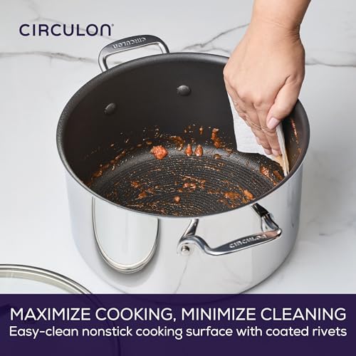 Circulon C1 Series Clad Stainless Steel with ScratchDefense Technology Cookware Nonstick Induction Stockpot with Lid, Metal Utensil Safe, 8 Quart - Polished Stainless Steel