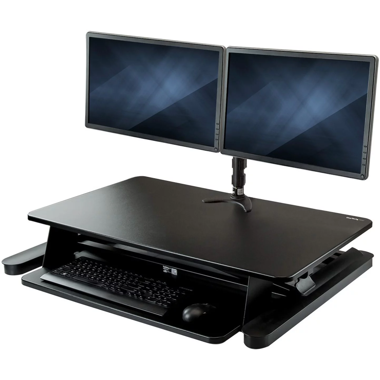 StarTech.com Dual Monitor Sit Stand Desk Converter, 35" Wide, Height Adjustable Standing Desk Solution -Dual Arms for up to 24" Monitors