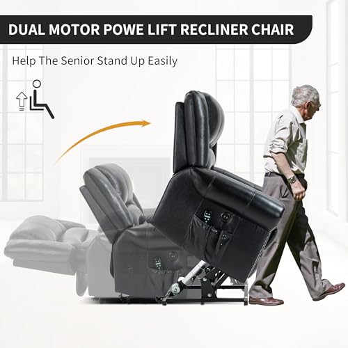 Dual Motor Power Lift Chair, Lay Flat Recliner Chair, Electric Recliner with Massage and Heat for Elderly, Remote Control, Infinite Position, Standing Assistance, USB Ports, Faux Leather, Brown