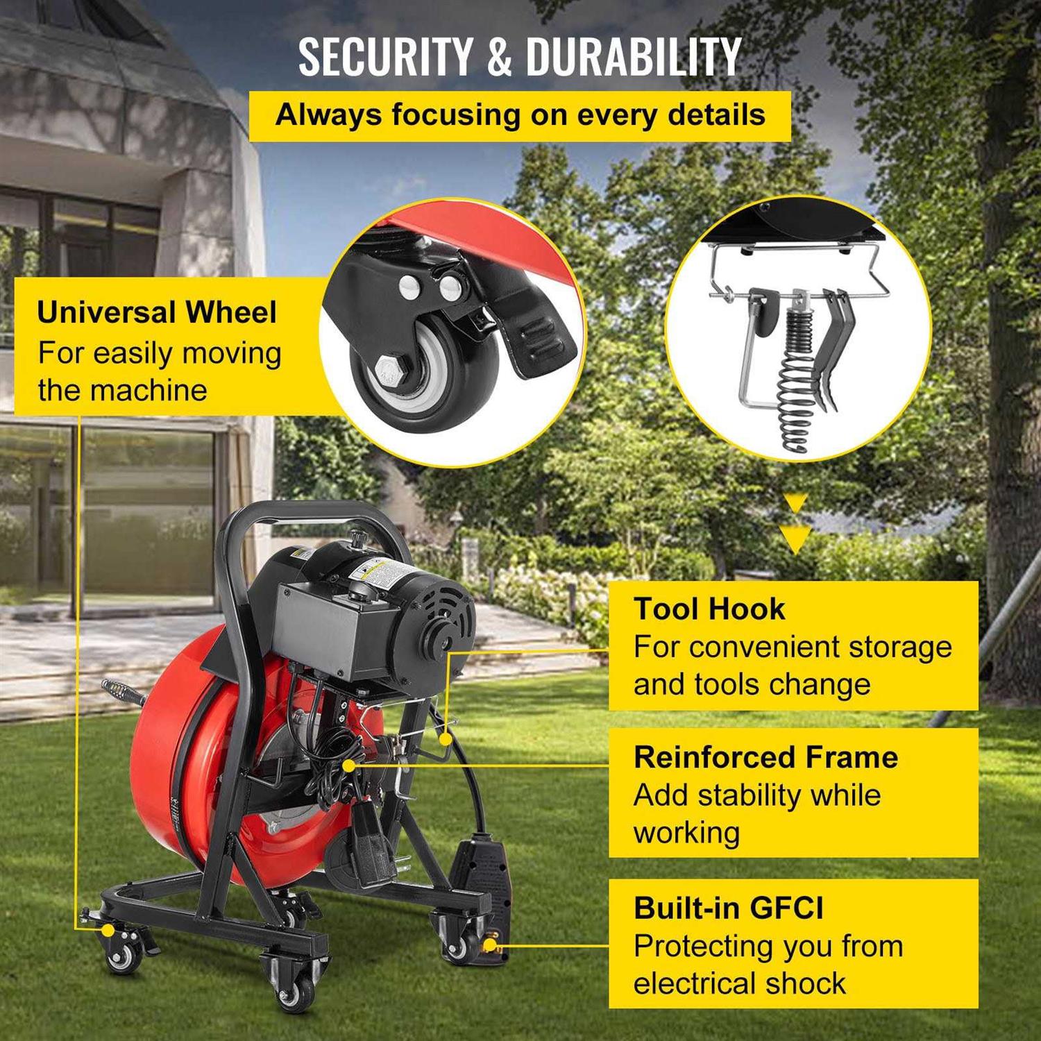 VEVOR Drain Cleaner Machine Electric Drain Auger 50FTx1/2In - Shop Hardware Tools Online Store