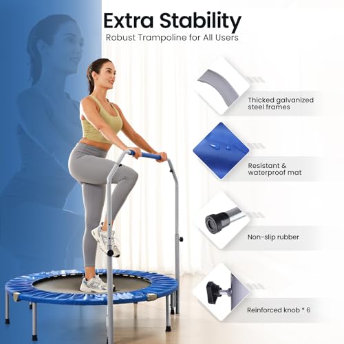 BCAN 40/48" Foldable Mini Trampoline Max Load 330lbs/440lbs, Fitness Rebounder with Adjustable Foam Handle, Exercise Trampoline for Adults Indoor/Garden Workout