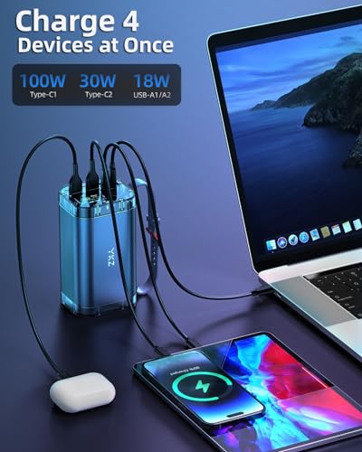 YKZ 100W Laptop Portable Charger 40000mAh, Waterproof Big Power Bank with Digital Display 5 Modes Lighting, USB C PD Battery Pack for Outdoor Camping Road Trips and Emergency Home Backup