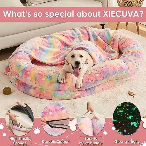 Human Dog Bed,72"x48"x10" Large Gaint Shared Bed for Adult - Flufelbed Standard Cloud Bed for Humans and Dogs - Nap Bed Bean Bag Bed Faux Fur Fluffy Orthopedic Pet Sleeping Bed(Large,Black)