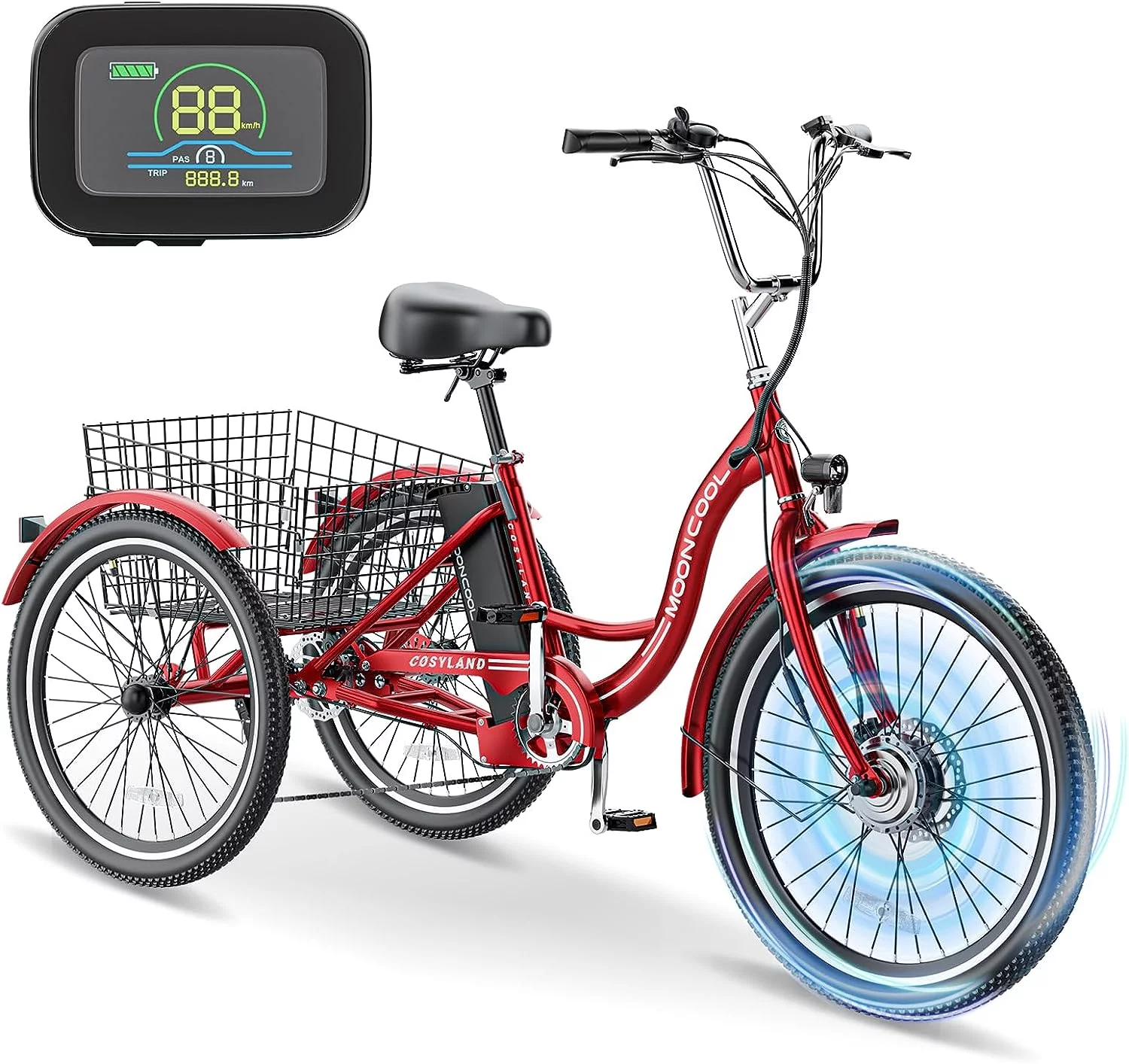 Ficisog 24" Adult Electric Tricycles, 350W 7-Speed Electric Tricycle with Removable Lithium Battery, Unisex 36V 14.5AH