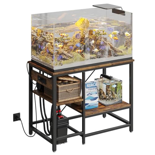 Bestier 40-50 Gallon Fish Tank Stand with Power Outlets, 36x18 Metal Aquarium Stand, Reptile Tank Stand with 3-Tier Adjustable Storage Shelve, 6-Leg Heavy-Duty Aquarium Rack, 660LBS Capacity