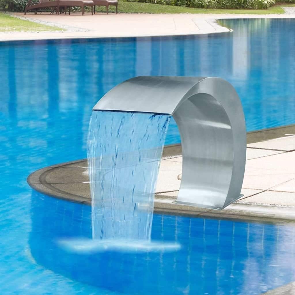 Pool Waterfall Fountain Stainless Steel/Silver Pool Fountains for Ground Pools Garden Outdoor Waterfalls Sheer Descent Pond Water Feature,Outdoor Fountains