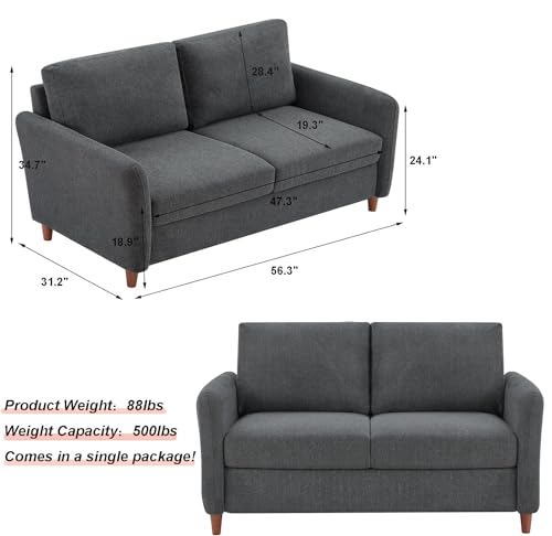 Modern Linen Sofa,Couch with Storage,Modern Love Seats with Armrest and 2 Pillows,Suitable for Living Room,Bedroom, Apartment, Office and Small Space (Dark Grey, 3-Seat)