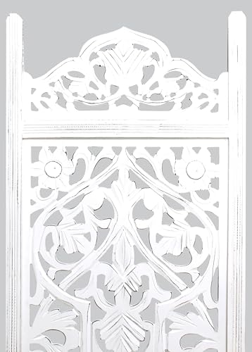 Room Divider Wood Screen - Ghanti Bells Antique Brown - 4 Panel Folding 72 x 80 - Assembled Hand Carved Decorative Functional Versatile Portable Partition Reversible Privacy Boho - COTTON CRAFT