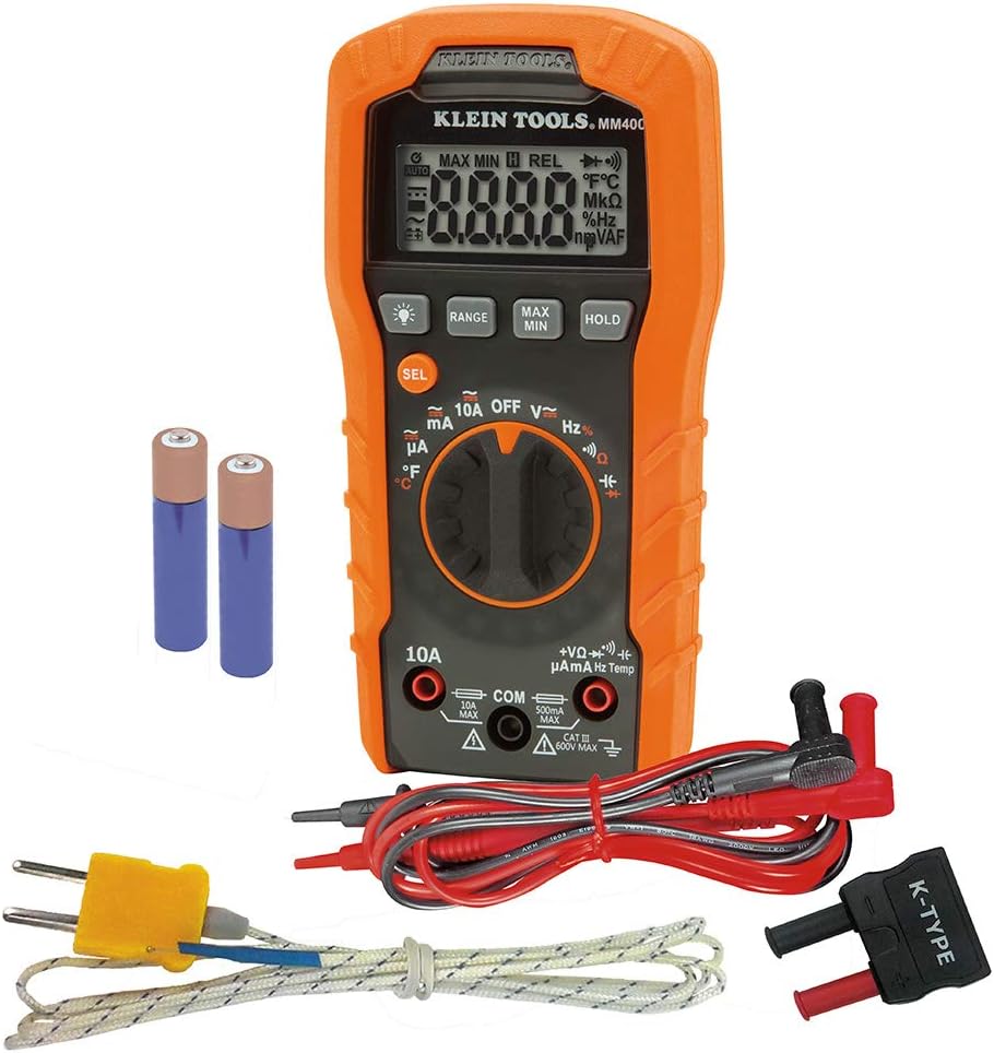 Klein Tools Digital Multimeter, Auto-Ranging, 600V MM400 Pack of 2