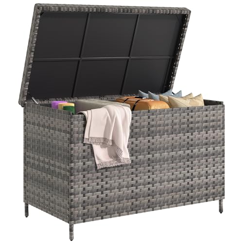 YITAHOME 230 Gal Outdoor Storage Box, XXL All-Weather Wicker Deck Box for Patio Furniture, Cushions, Pool Accessories and Garden Tools - Black
