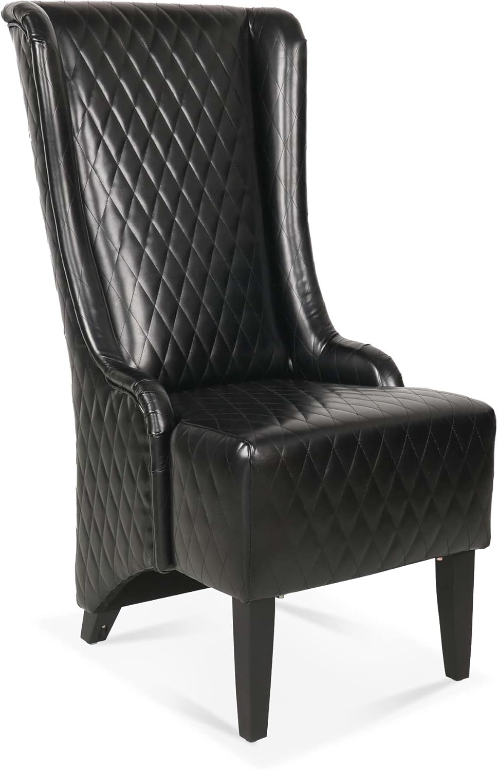 23.03" Wide Faux Leather High-Back Accent Chair, Comfy High Wingback Chair, Living Room Chair with Soft Padded & Wooden Legs, Modern Side Chair for Living Room, Bedroom, Black