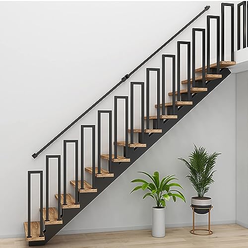 6ft Black Iron Railing Handrails Indoor Stairs, Staircase Handrails Wall Mount, Metal Industrial Pipe Modern Stair Railing 500lbs Load Capacity Auxiliary, for Indoor Outdoor Deck Loft Porch Non-Slip