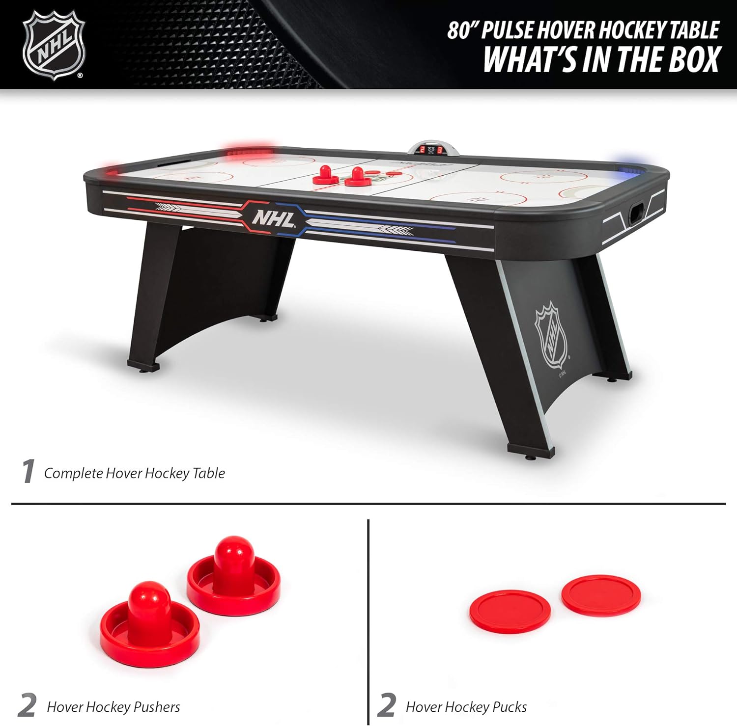 EastPoint Sports NHL 80” Pulse Air Hockey Table with Automatic LED Electronic Scoring – Perfect for Family Game Room, Adult rec Room, basements, Man cave, or Garage