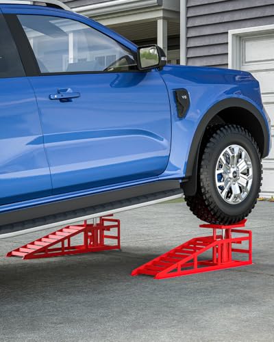 Hydraulic Car Ramps, 4-Position Adjustment, 5T 11000lbs Low Profile Car Lift Service Ramps Truck Trailer Garage,Height Hydraulic Vehicle Ramps, Lift Height 11.61-16.21 inches