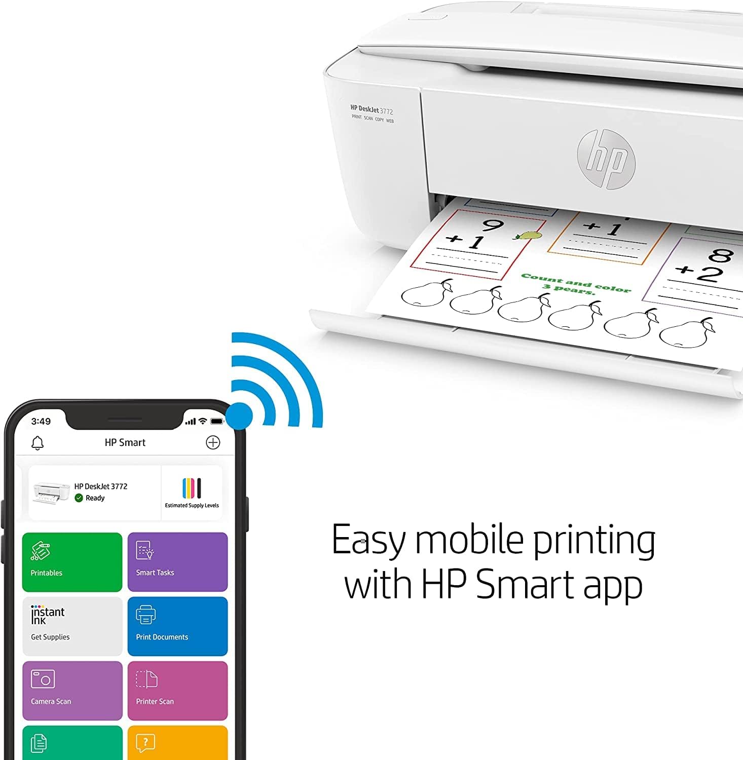 H -P DeskJet Wireless Color Inkjet Printer All-in-One with LCD Display - Print Scan Copy and Mobile Printing Ultra Compact with 6 ft NeeGo Printer Cable