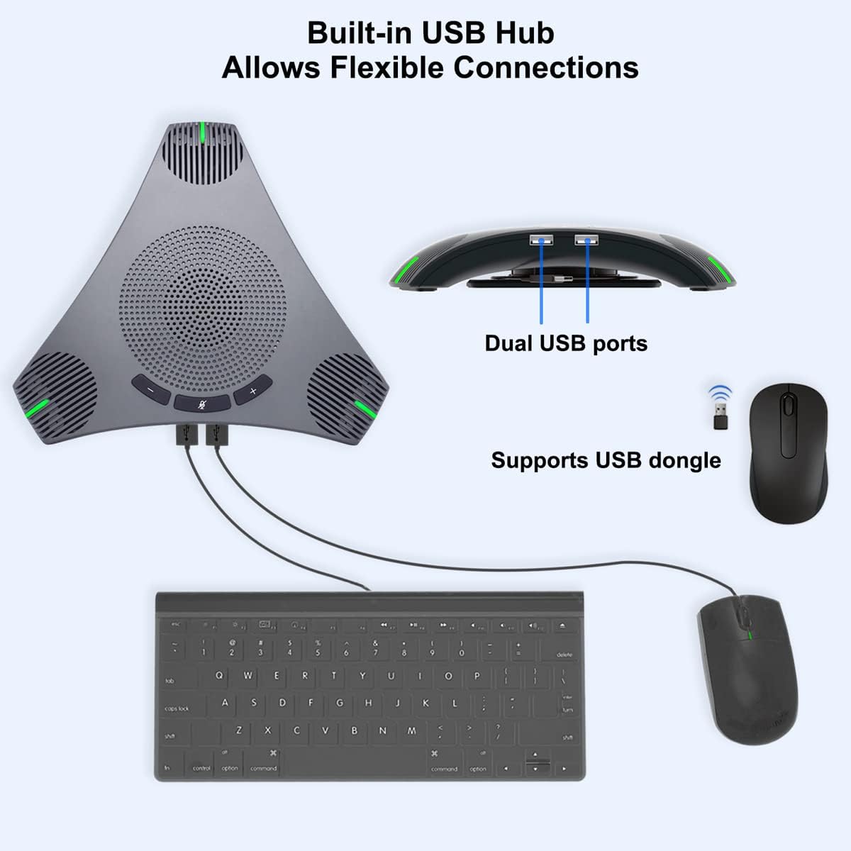 Conference Microphone 360° Omnidirectional Microphone USB Speakerphone with DSP Noise Reduction and Echo Cancellation for 8-10 People Business Conference, Home Office,Compatible with Leading Platforms