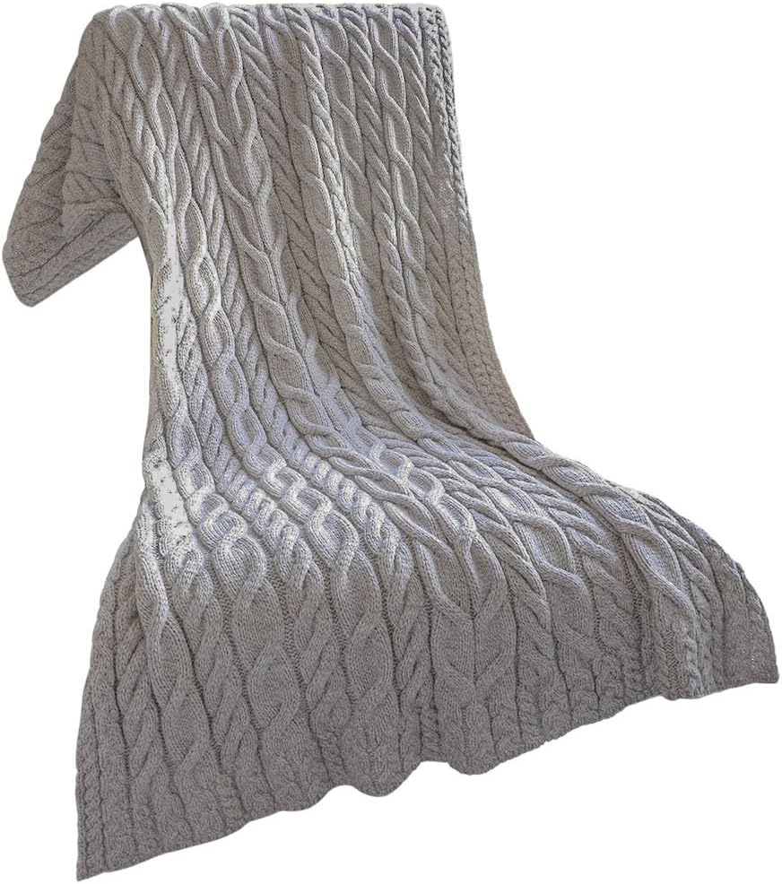 Irish Cable Knit Blanket SuperSoft Merino Wool Throw Made in Ireland 40 x 60