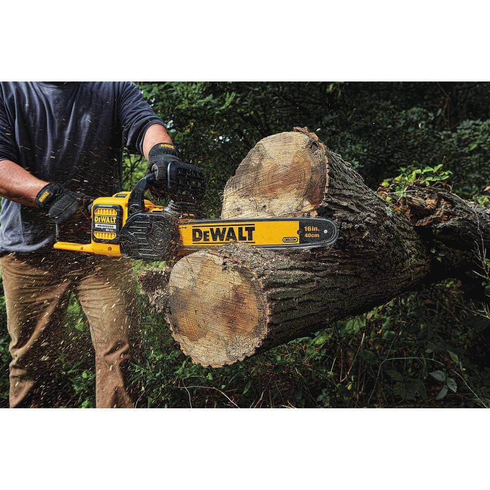 DeWalt 16 in. 60V Max Cordless FLEXVOLT Brushless Chainsaw with (1) 3.0Ah Battery u0026 Charger with Bonus Handheld Blower