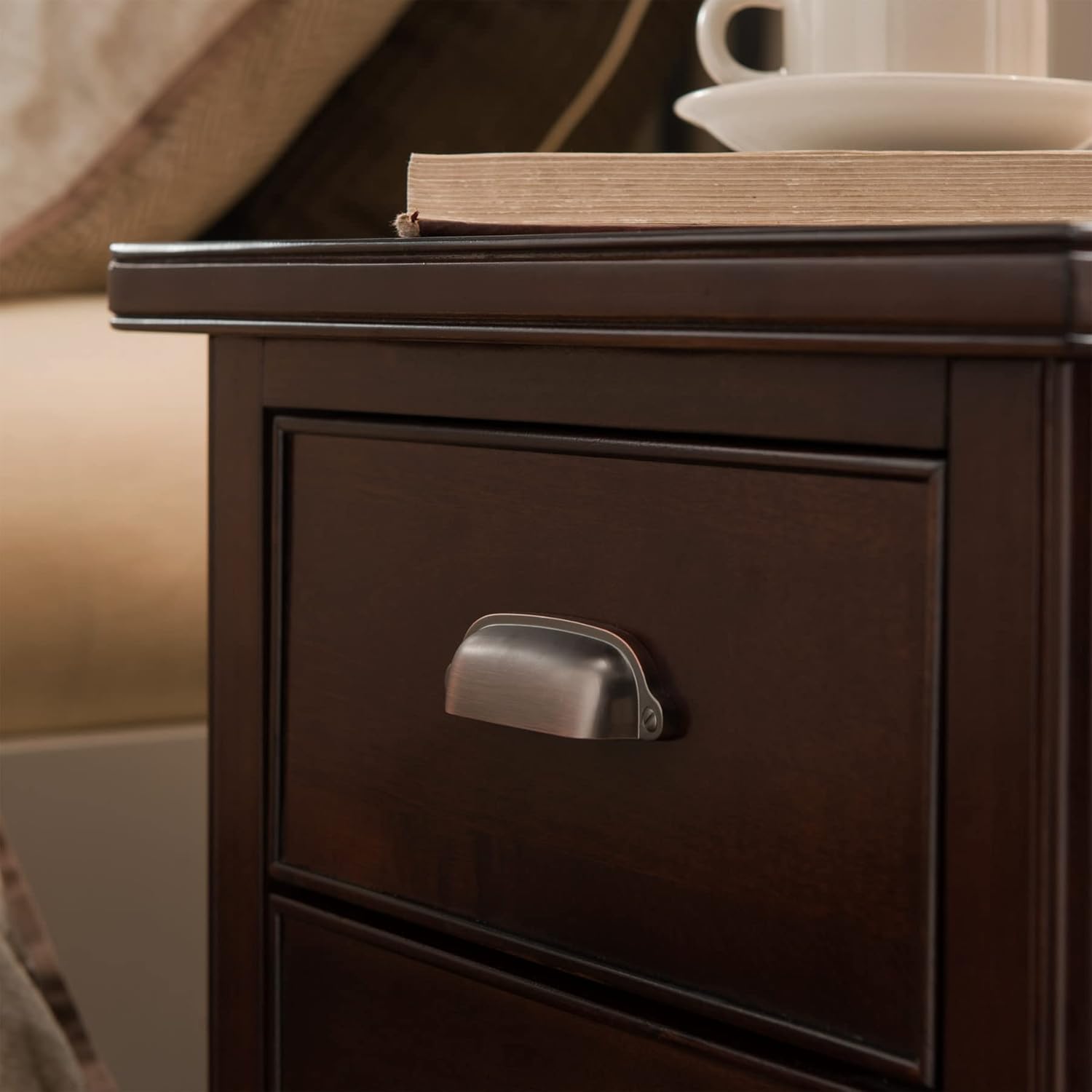 Leick Home 10508 Laurent Cabinet End Table with Top Drawer, Door and 2-plug AC/USB Outlet, Chocolate Cherry