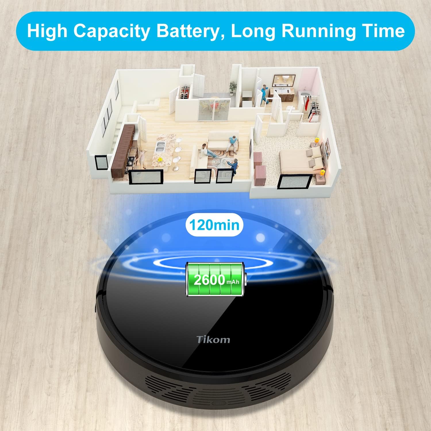 Tikom Robot Vacuum Cleaner, 2700Pa Robotic Vacuums with Self-Charging, Good for Pet Hair, Carpets, Hard Floors, Black
