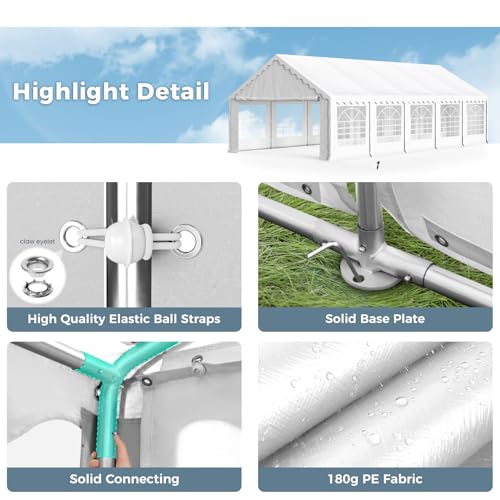 GREEN PARTY 20x40FT Party Tent Heavy Duty, Large Wedding Event Shelters with 7 Carry Bags & Removable Sidewalls, Outdoor Canopy Gazebo Commercial Tents for Parties Carport Camping Garden Patio