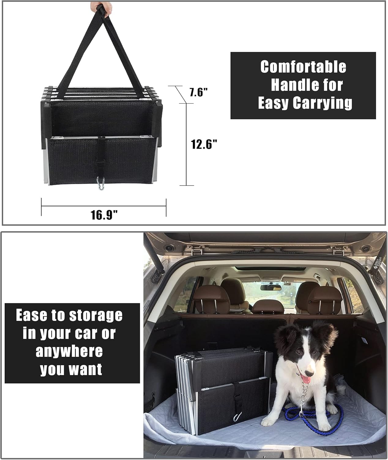 maxpama Folding Dog Car Ramp with Portable Aluminum Fram for Large Dog, Foldable Pet Step Stairs with Nonslip Surface for High Beds, Trucks, Cars and SUV, Lightweight Pet Ladder Support 150-200 Lbs