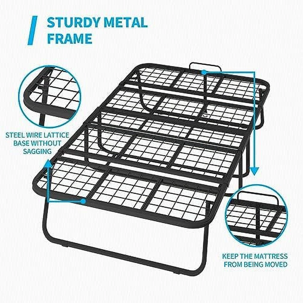 HOOMHIBIU Folding Bed with 5 Inch Mattress | Full Size Portable Bed with | 75 x 46 Space Saving Fold Up Bed | Foldable Bed Frame with 4 Lockable Wheels (Upgraded Mattress)