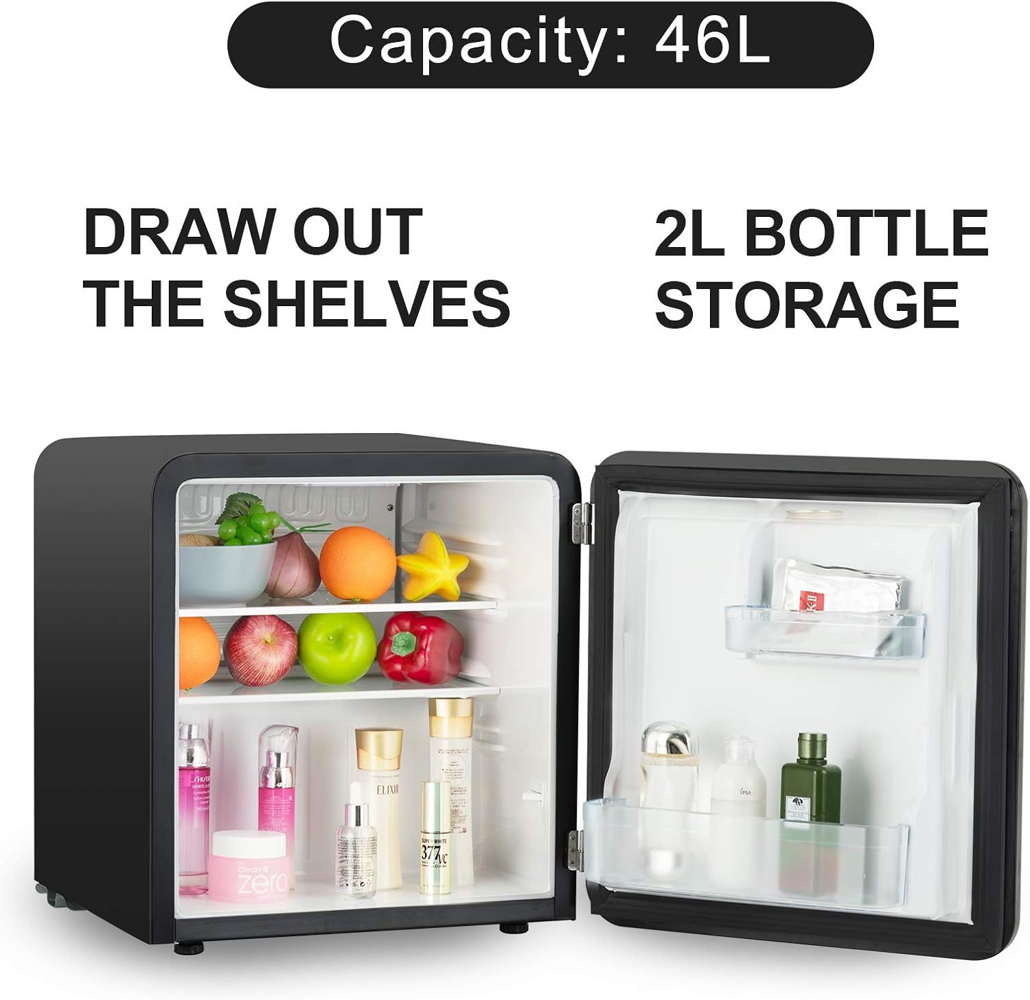 KUPPET Classic Retro Compact Refrigerator Single Door, Mini Fridge with Freezer, Small Drink Chiller for Home,Office,Dorm, Small beauty cosmetics Skin care refrigerated for home,1.6 Cu.Ft (Black)